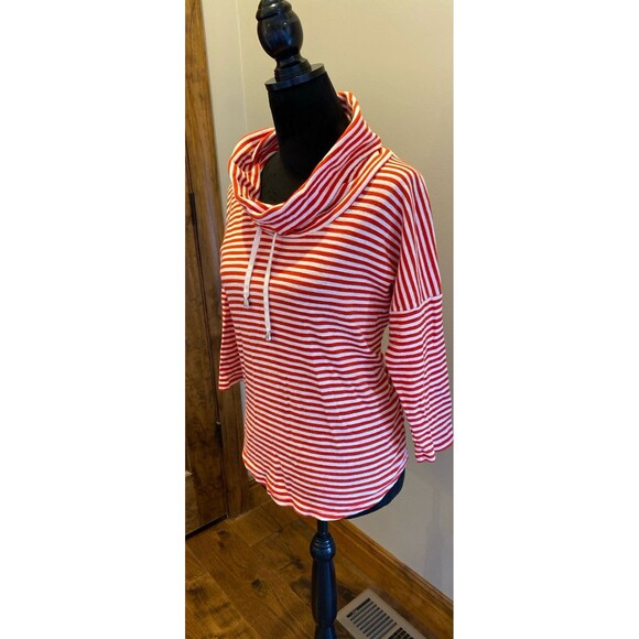 Jones New York Top Size Small Red White Stripes Cowl Tie Neck Dropped Shoulder - Picture 4 of 10